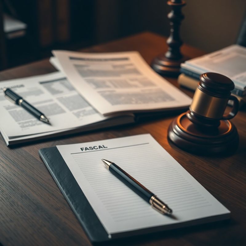 Birou de avocat cu documente fiscale românești și un carnet