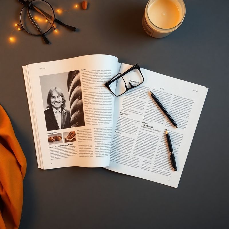 Pagini de revistă deschise pe un birou gri